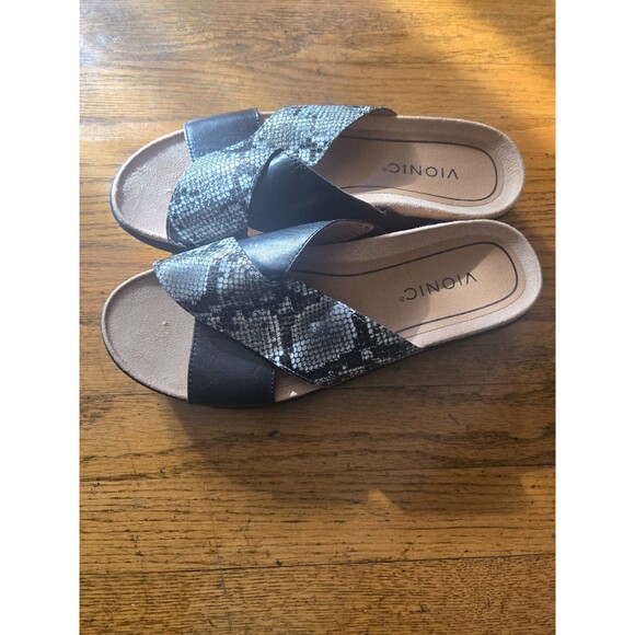 Vionic Hayden Platform Slide Sandals Womens Size 8 Black Snake Pattern - Picture 6 of 7